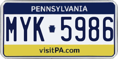 PA license plate MYK5986