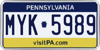 PA license plate MYK5989