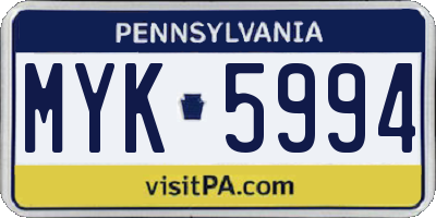 PA license plate MYK5994