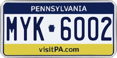 PA license plate MYK6002