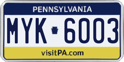 PA license plate MYK6003