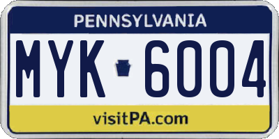 PA license plate MYK6004
