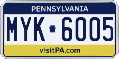PA license plate MYK6005