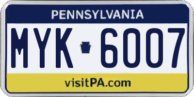 PA license plate MYK6007