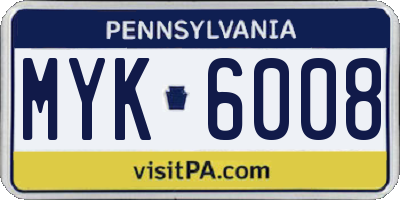 PA license plate MYK6008