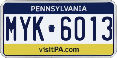 PA license plate MYK6013