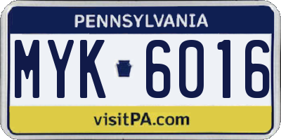 PA license plate MYK6016