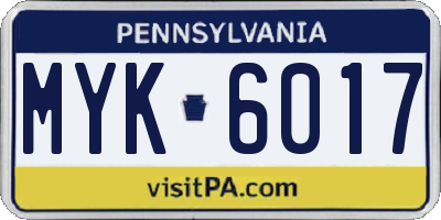 PA license plate MYK6017