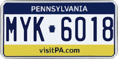 PA license plate MYK6018