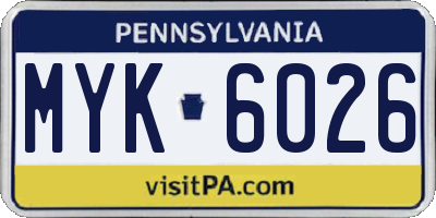 PA license plate MYK6026