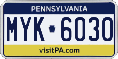 PA license plate MYK6030
