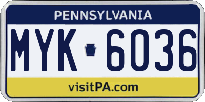 PA license plate MYK6036