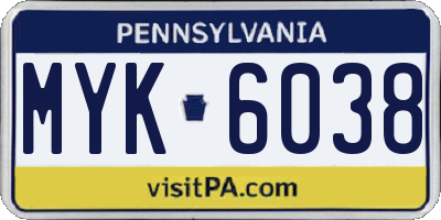 PA license plate MYK6038