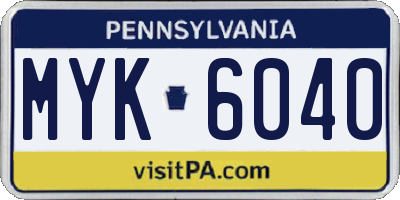 PA license plate MYK6040