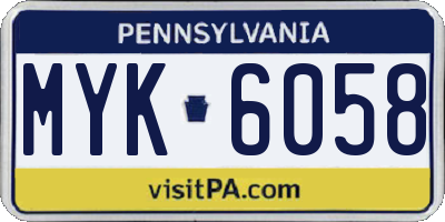 PA license plate MYK6058