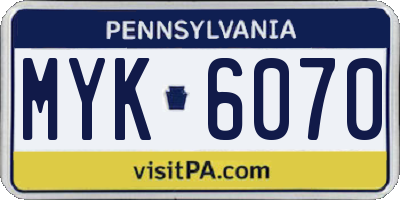 PA license plate MYK6070