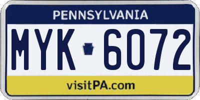 PA license plate MYK6072