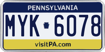 PA license plate MYK6078