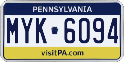 PA license plate MYK6094