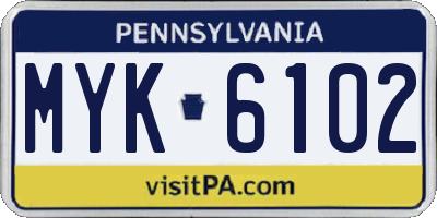PA license plate MYK6102