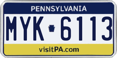 PA license plate MYK6113
