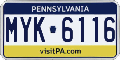 PA license plate MYK6116