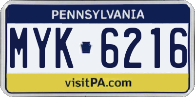 PA license plate MYK6216