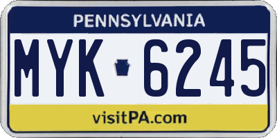 PA license plate MYK6245