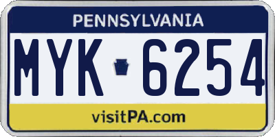 PA license plate MYK6254