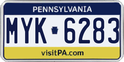 PA license plate MYK6283