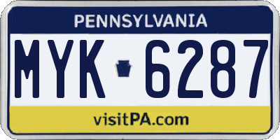 PA license plate MYK6287