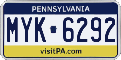 PA license plate MYK6292