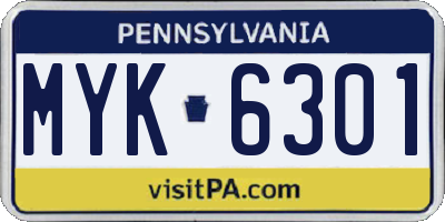 PA license plate MYK6301