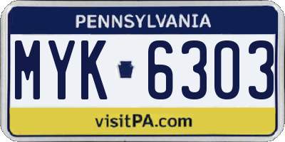 PA license plate MYK6303