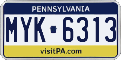 PA license plate MYK6313
