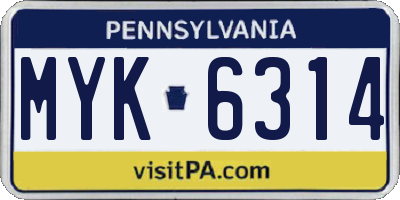 PA license plate MYK6314