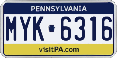 PA license plate MYK6316