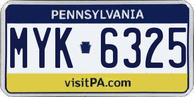 PA license plate MYK6325