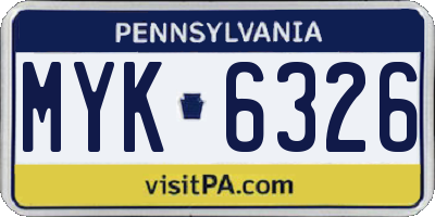 PA license plate MYK6326