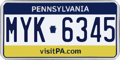 PA license plate MYK6345