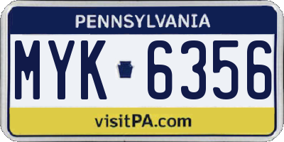PA license plate MYK6356
