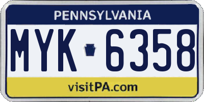 PA license plate MYK6358