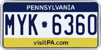 PA license plate MYK6360