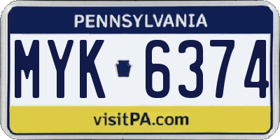 PA license plate MYK6374