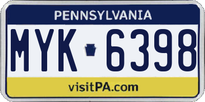 PA license plate MYK6398