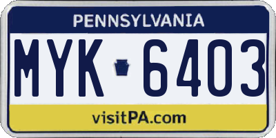 PA license plate MYK6403