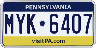 PA license plate MYK6407