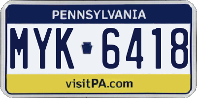 PA license plate MYK6418