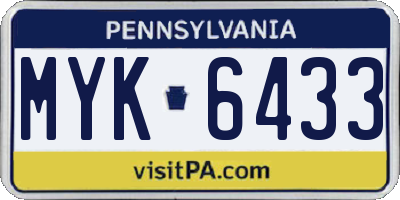 PA license plate MYK6433