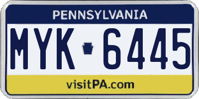 PA license plate MYK6445